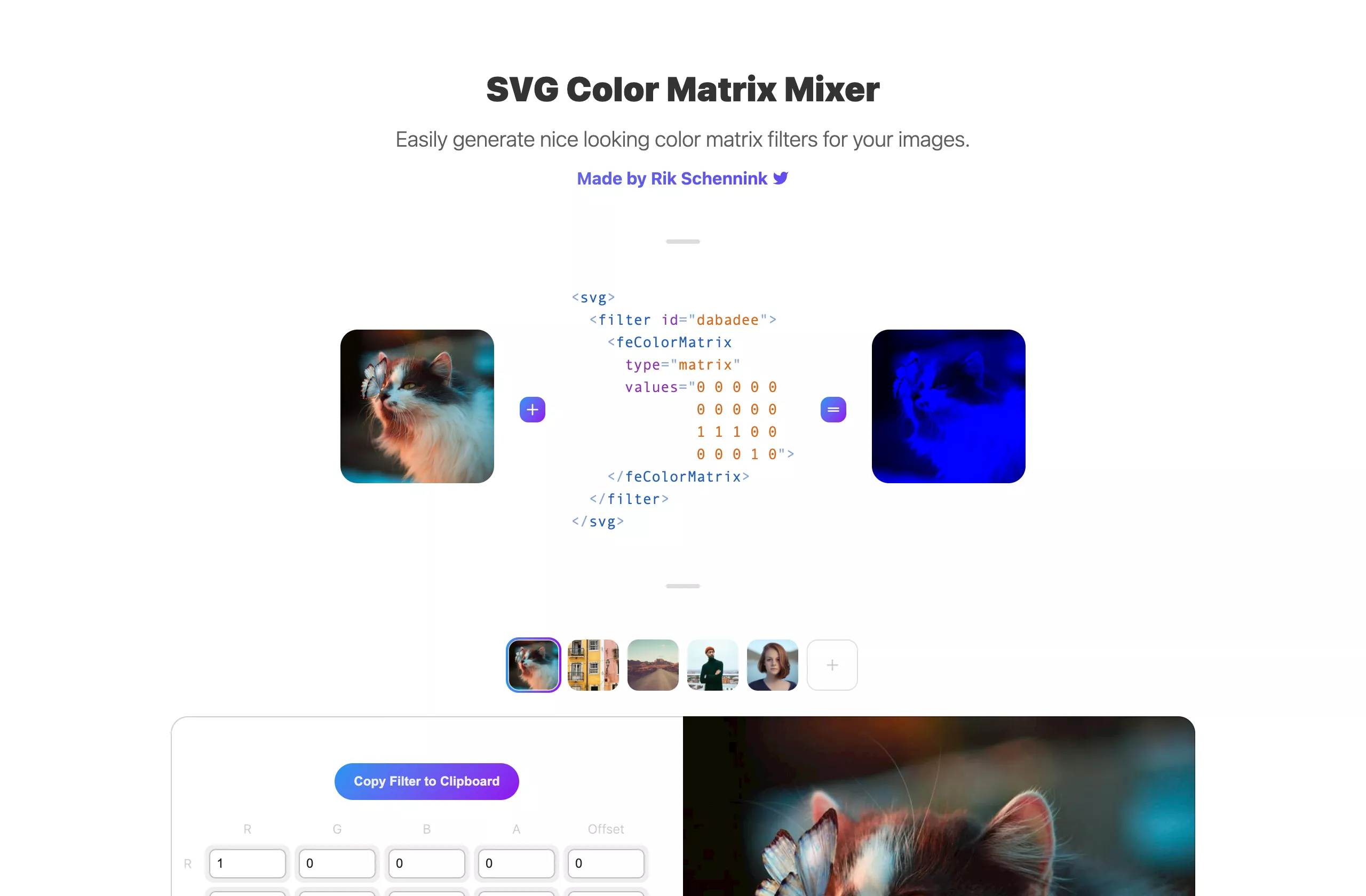 SVG Color Matrix Mixer