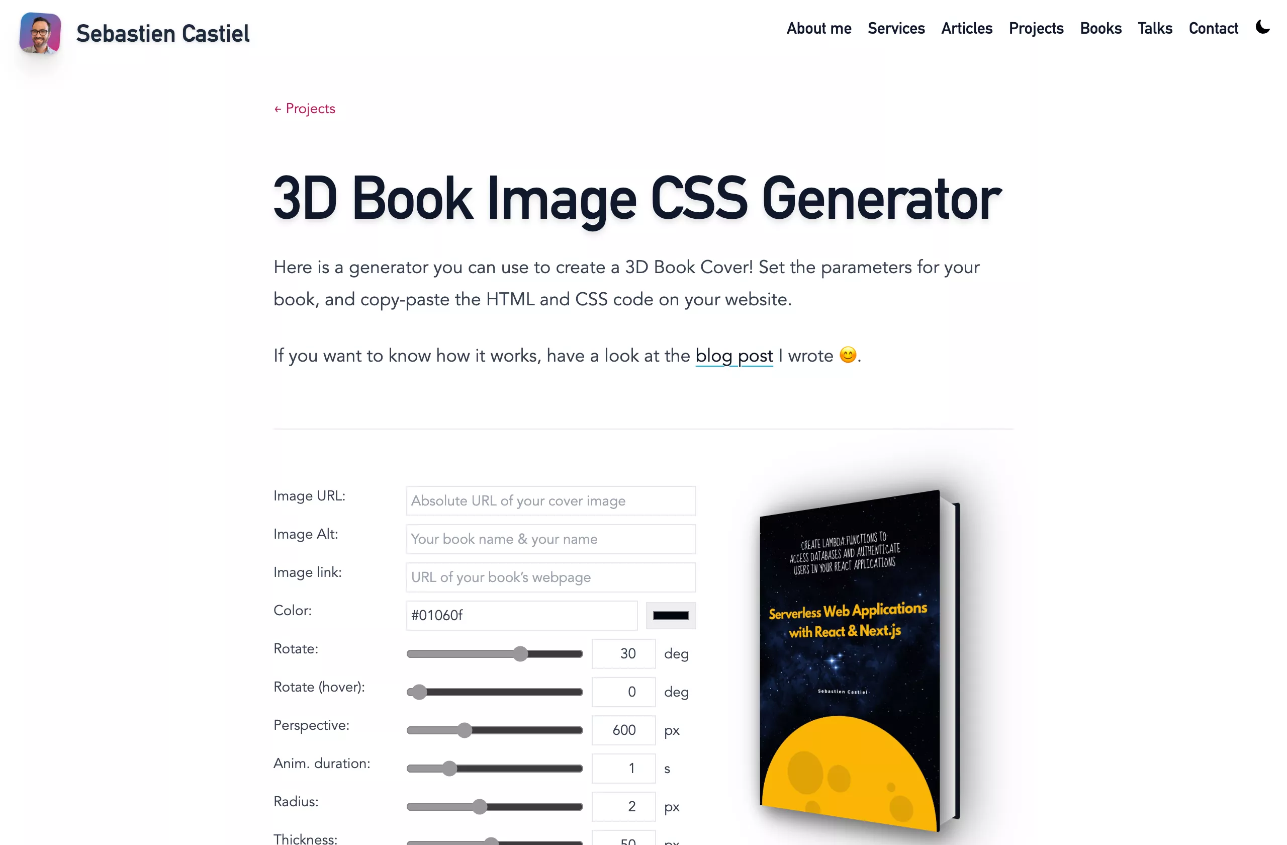 3D Book Image CSS Generator