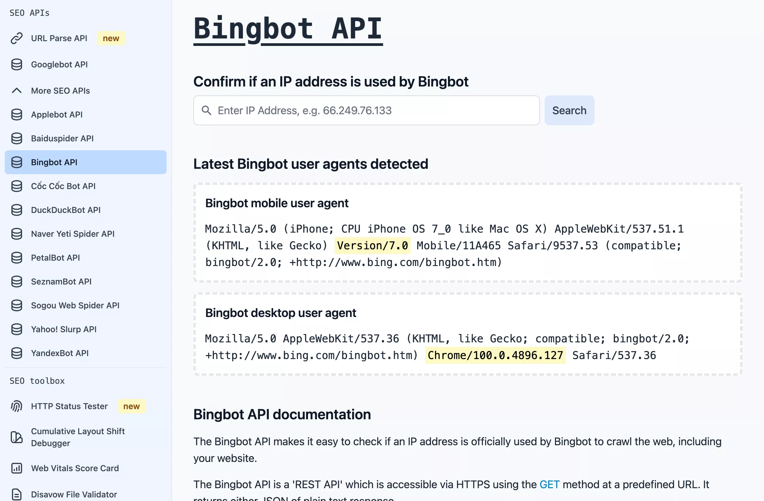 Bingbot API