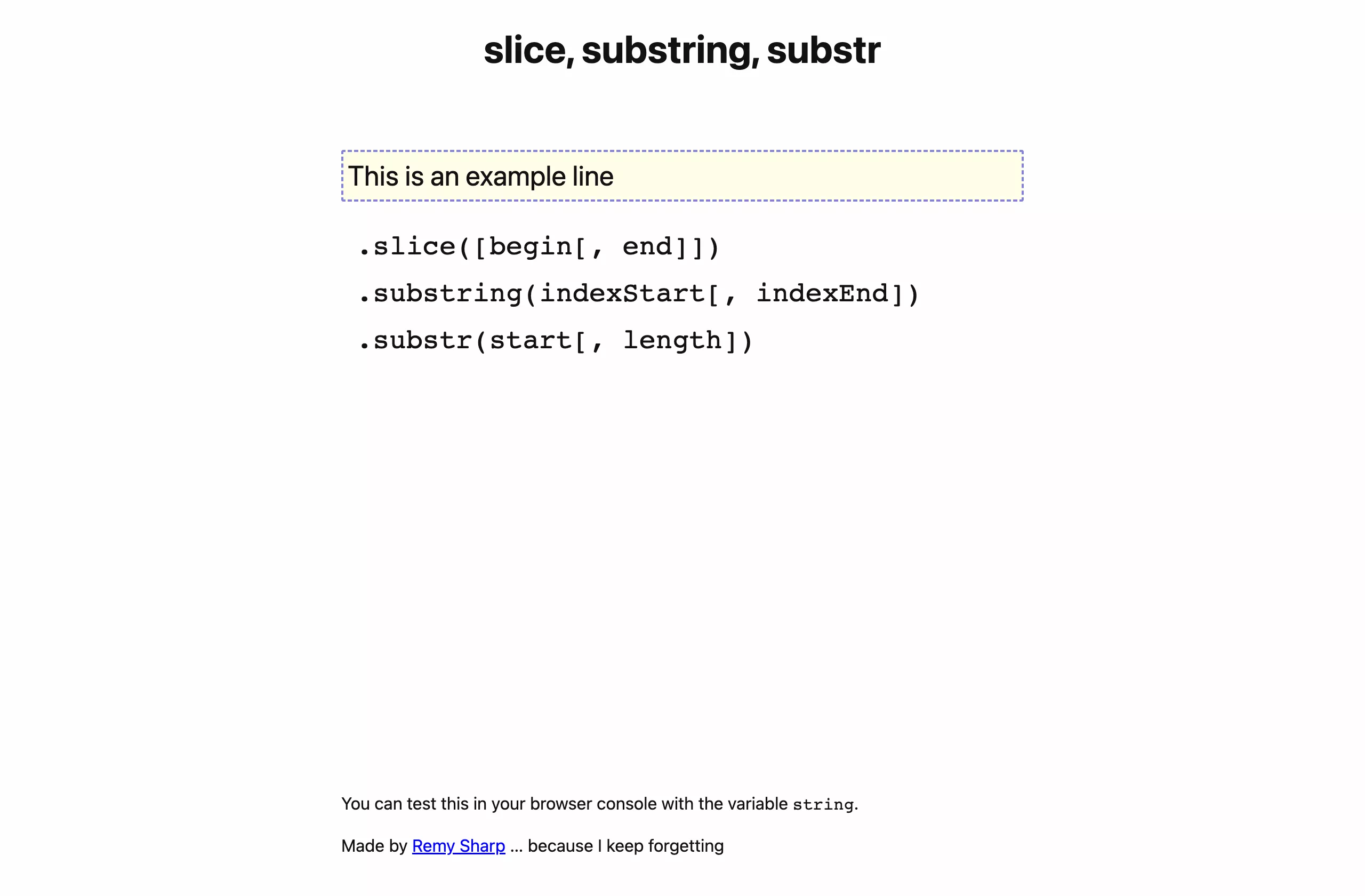 slice, substring, substr comparison