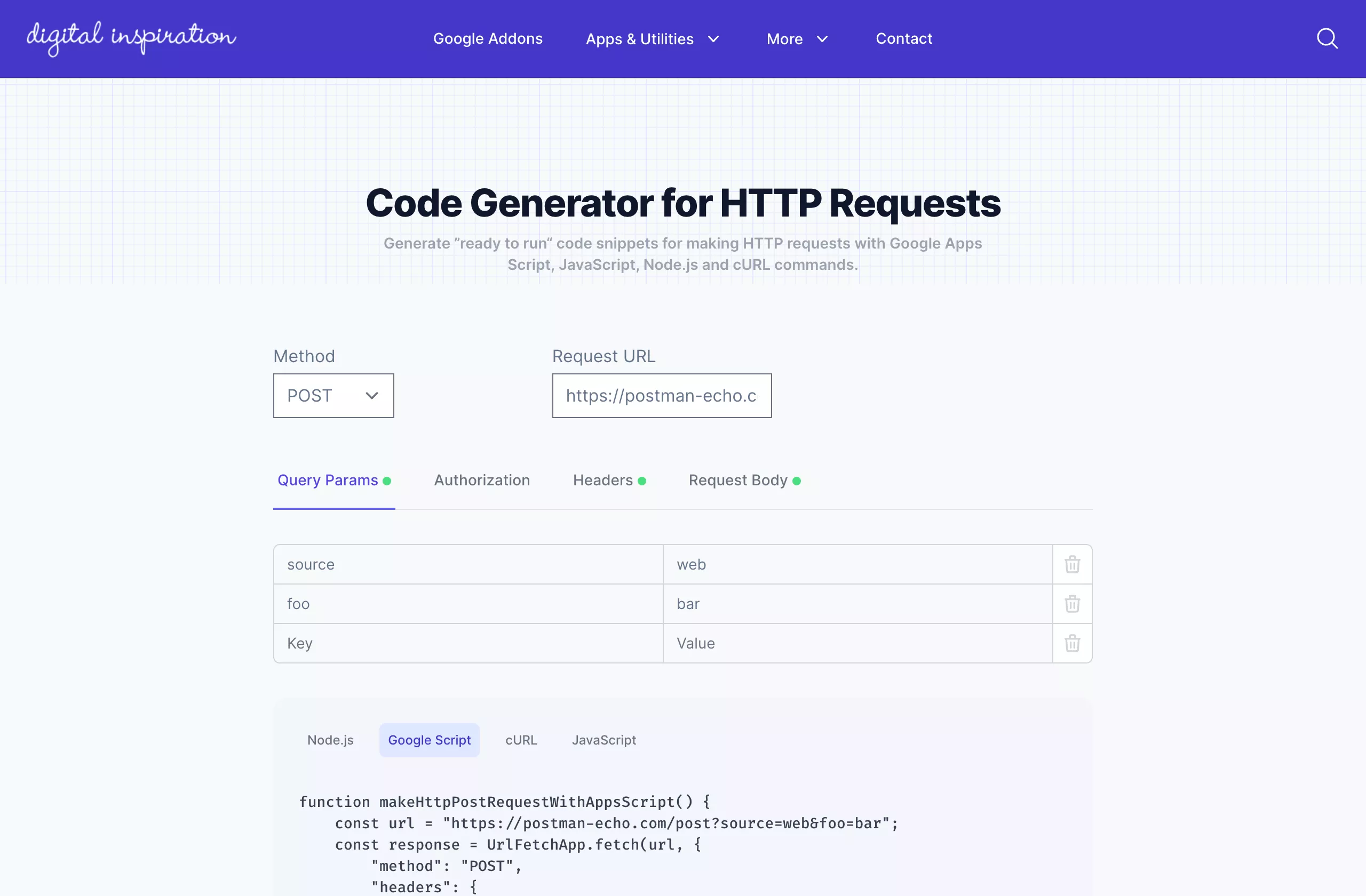 Code Generator for HTTP Requests